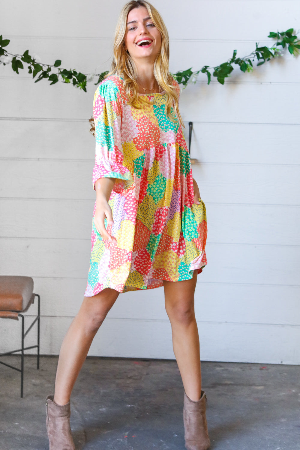 Haptics Multicolor Floral Patchwork Fit and Flare Dress Final Sale