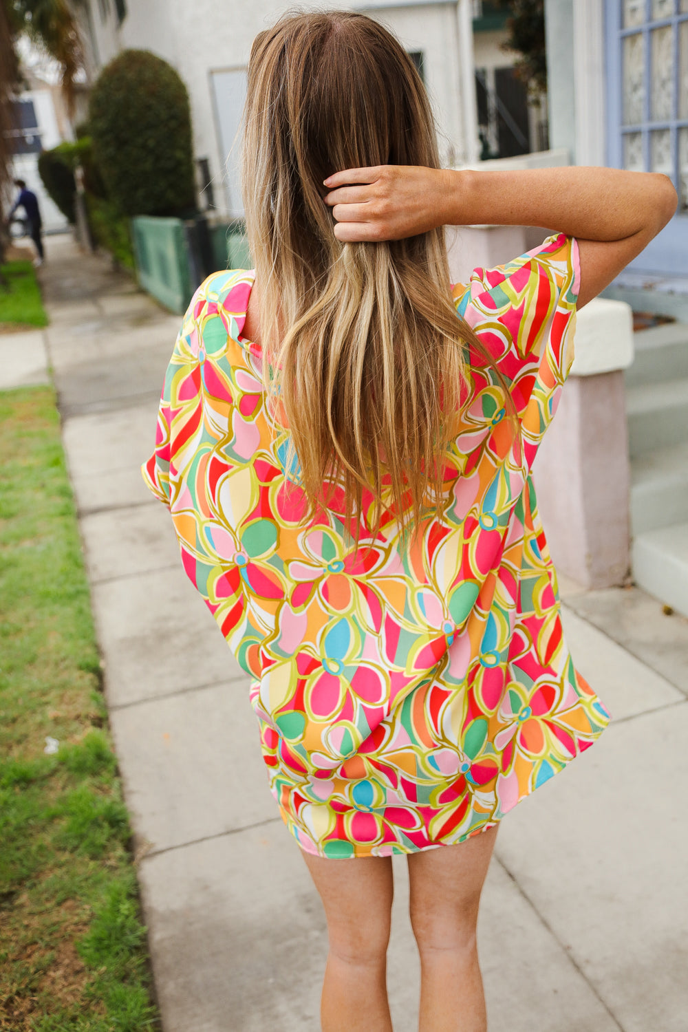 First Love Multicolor Abstract V Neck Dolman Sleeve Top