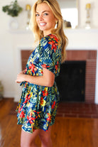 Haptics Navy Tropical Floral Surplice Romper