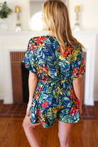 Haptics Navy Tropical Floral Surplice Romper