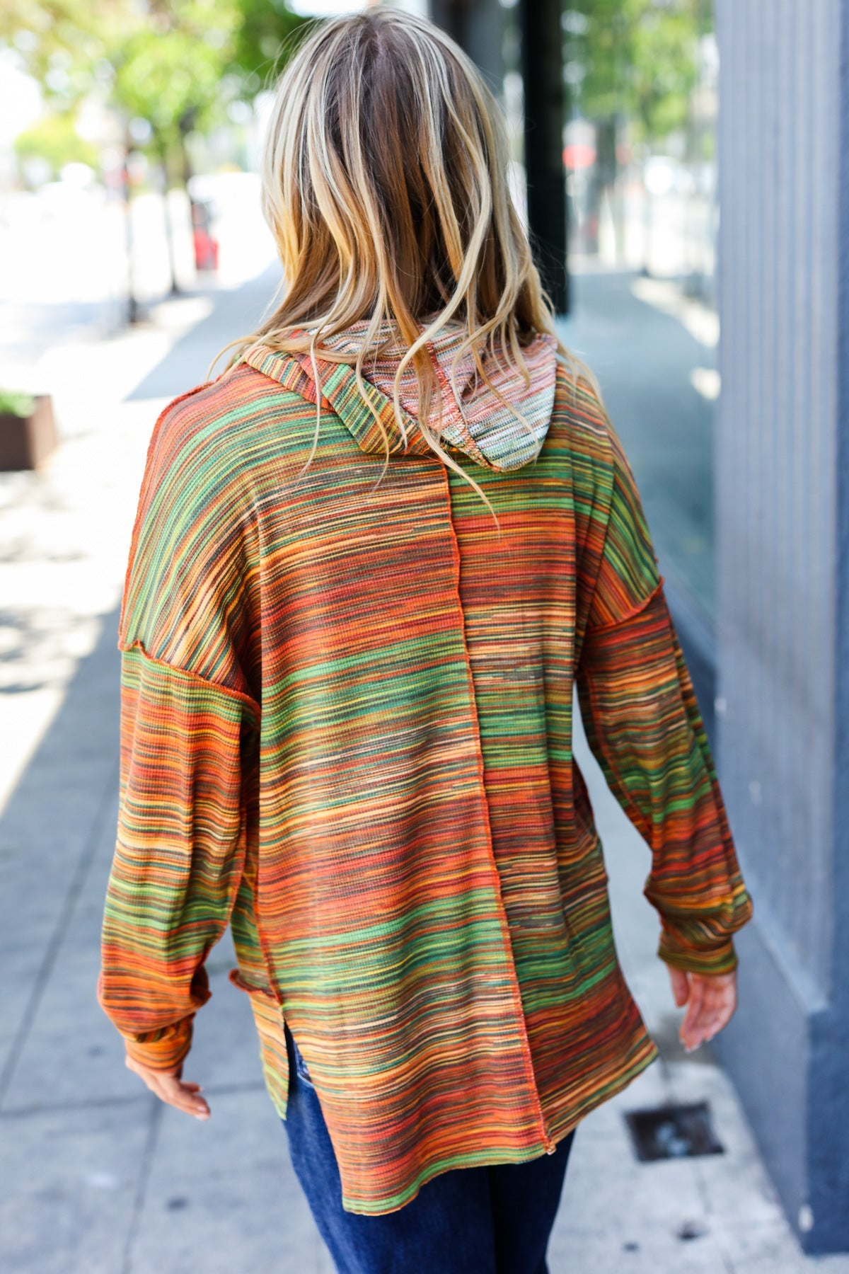 Haptics Orange & Green Space Dye Thermal Multicolor Hoodie 2024 Blow-Out Sale