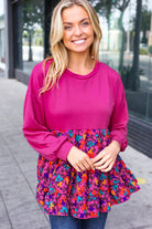 Haptics Berry Drop Shoulder Long Sleeve Babydoll Twofer Top