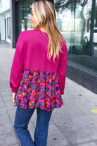 Haptics Berry Drop Shoulder Long Sleeve Babydoll Twofer Top