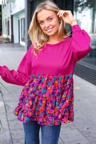 Haptics Berry Drop Shoulder Long Sleeve Babydoll Twofer Top