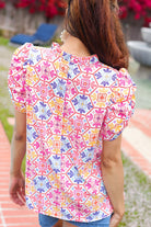 Haptics Beautiful You Ivory Floral Lace Frill Notch Neck Puff Sleeve Top 2025 Summer-Blow Out Sale