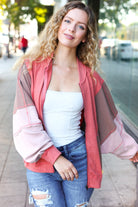 Haptics Boldy You Camel Dolman Sleeve Color block Knit Bomber Jacket