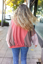 Haptics Boldy You Camel Dolman Sleeve Color block Knit Bomber Jacket