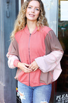 Haptics Boldy You Camel Dolman Sleeve Color block Knit Bomber Jacket