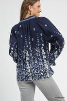 Umgee Midnight Floral Vine Print Blouse with Balloon Sleeves