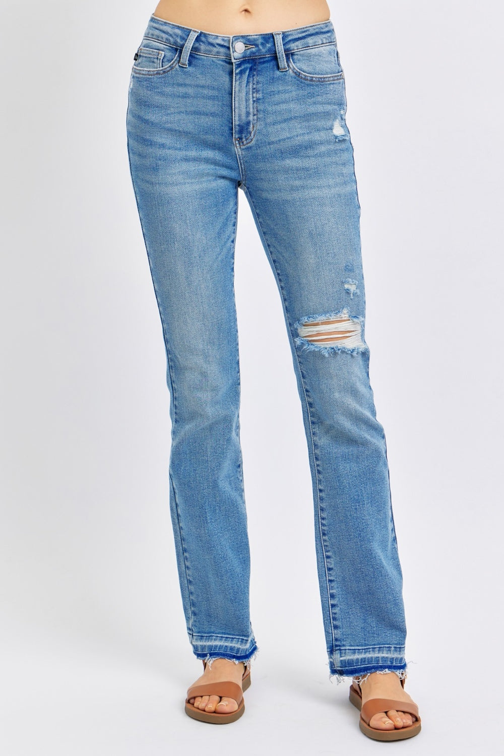 Judy Blue Mid Rise Destroyed Hem Distressed Jeans Medium Pants