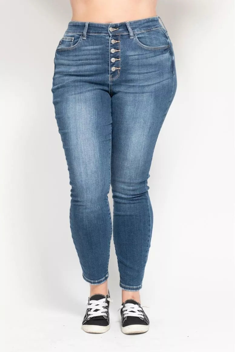 Judy Blue Medium Washed High Rise Button Fly Skinny Jeans