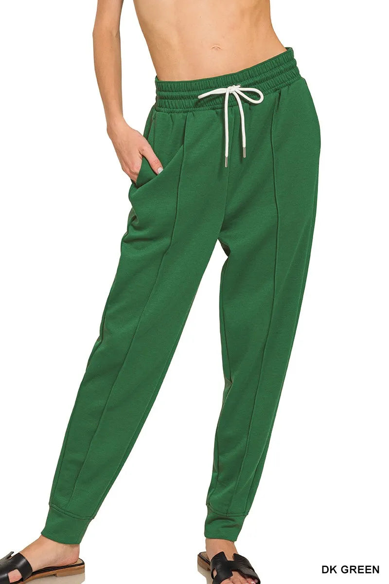 Zenana Dark Green Drawstring Scuba Jogger Sweatpants with Pockets