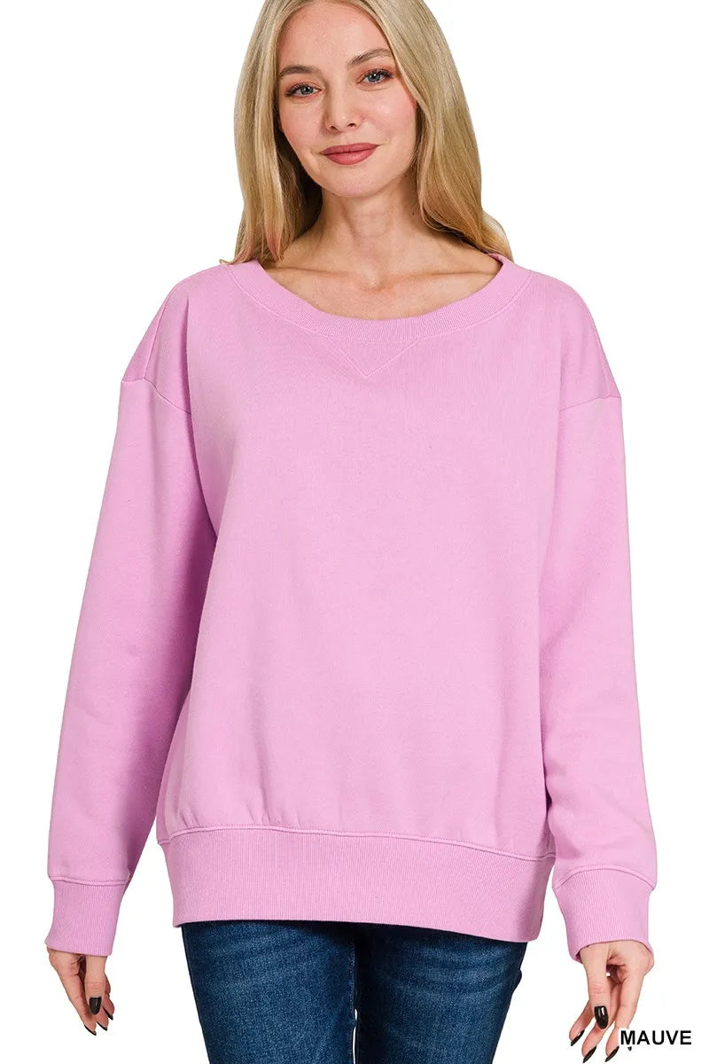Zenana Mauve Fleece Boat Neck Sweatshirt MAUVE