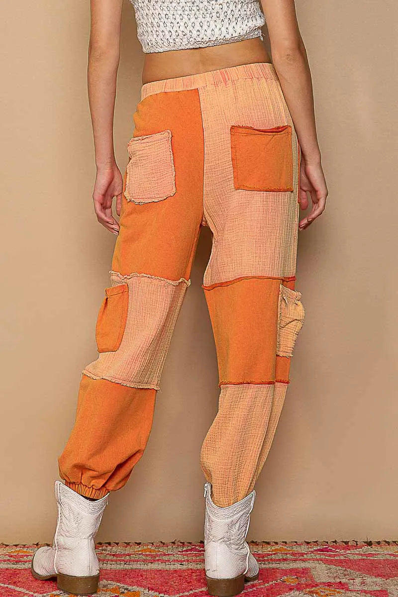 POL Chill Red Drawstring Pocketed Contrast Linen Cargo Jogger Pants