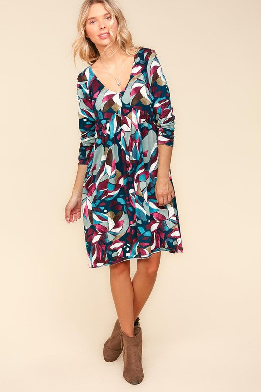 Haptics Navy Empire Waist Abstract Print Dress