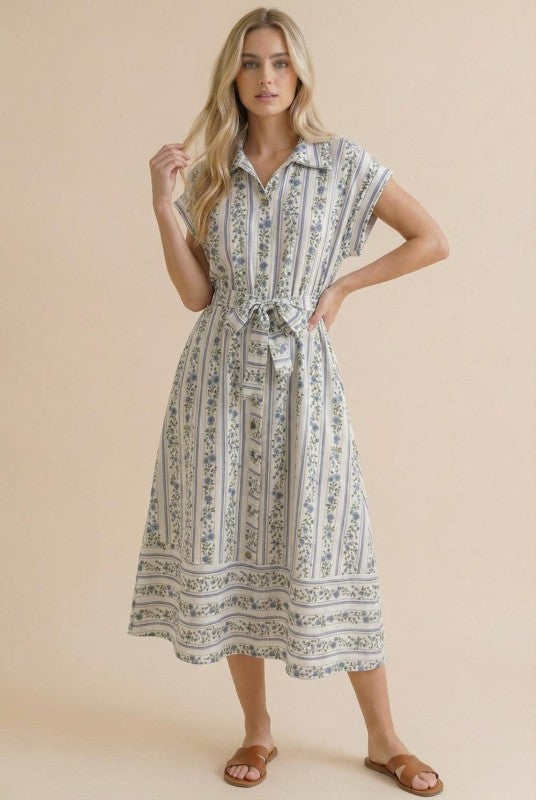 Haptics Tailored for Fun Floral Stripe Midi Dress