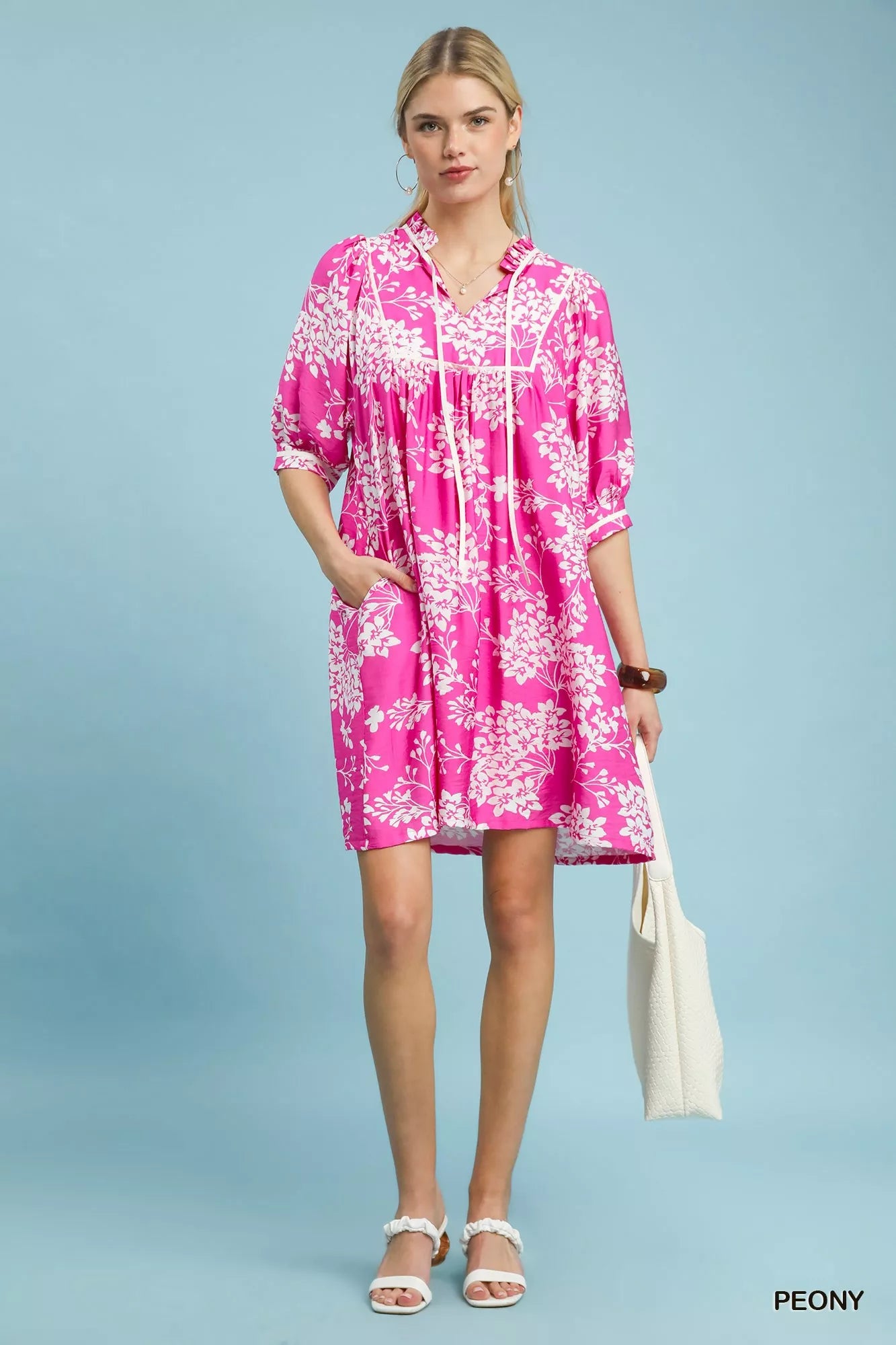 Umgee Peony Floral Babydoll Dress with Pockets