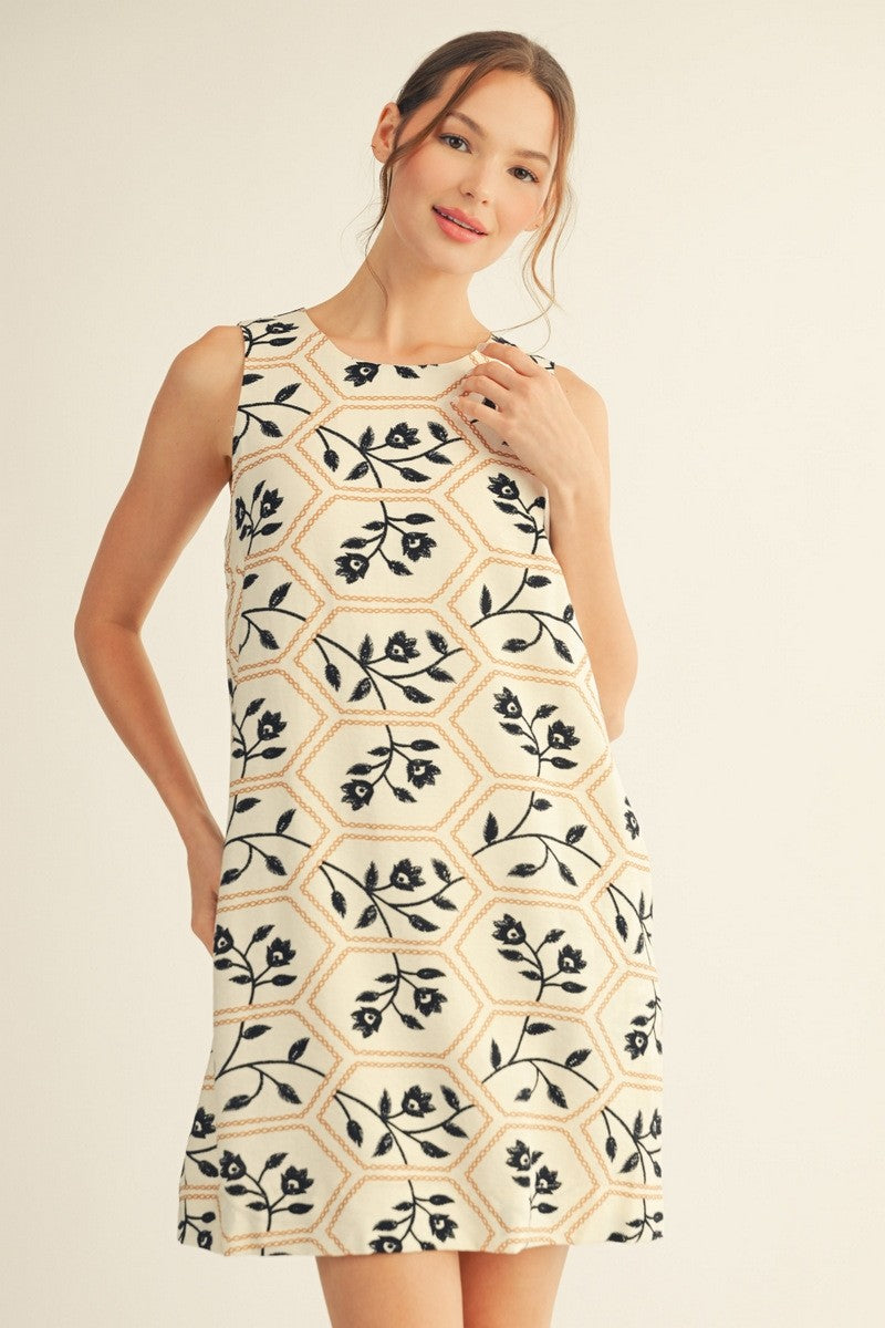 Jodifl Floral Embroidery Print Shift Dress