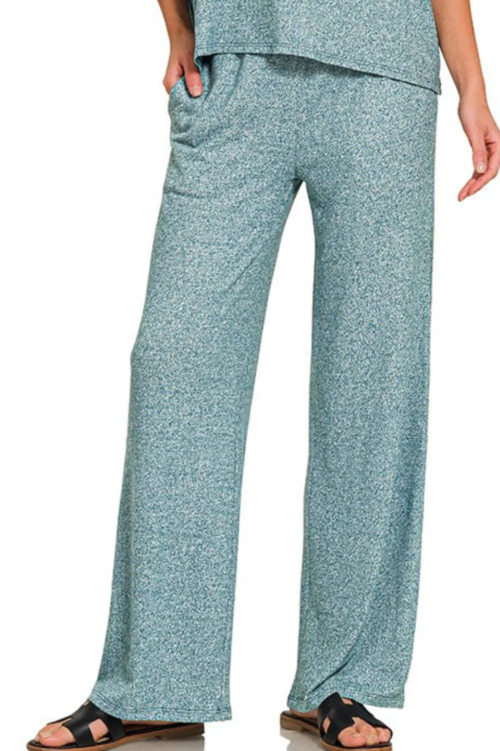 Zenana Teal Soft Melange Short Sleeve Tee & Long Pants Set
