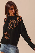 SO ME Pumpkin Embroidered Sweater