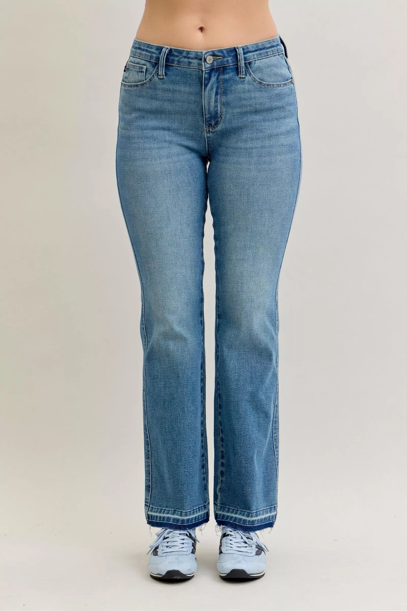 Judy Blue Medium Wash Mid Rise Slim Bootcut Tummy Control Release Hem Jeans