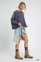 Umgee Navy Mineral Wash French Terry Sweatshirt