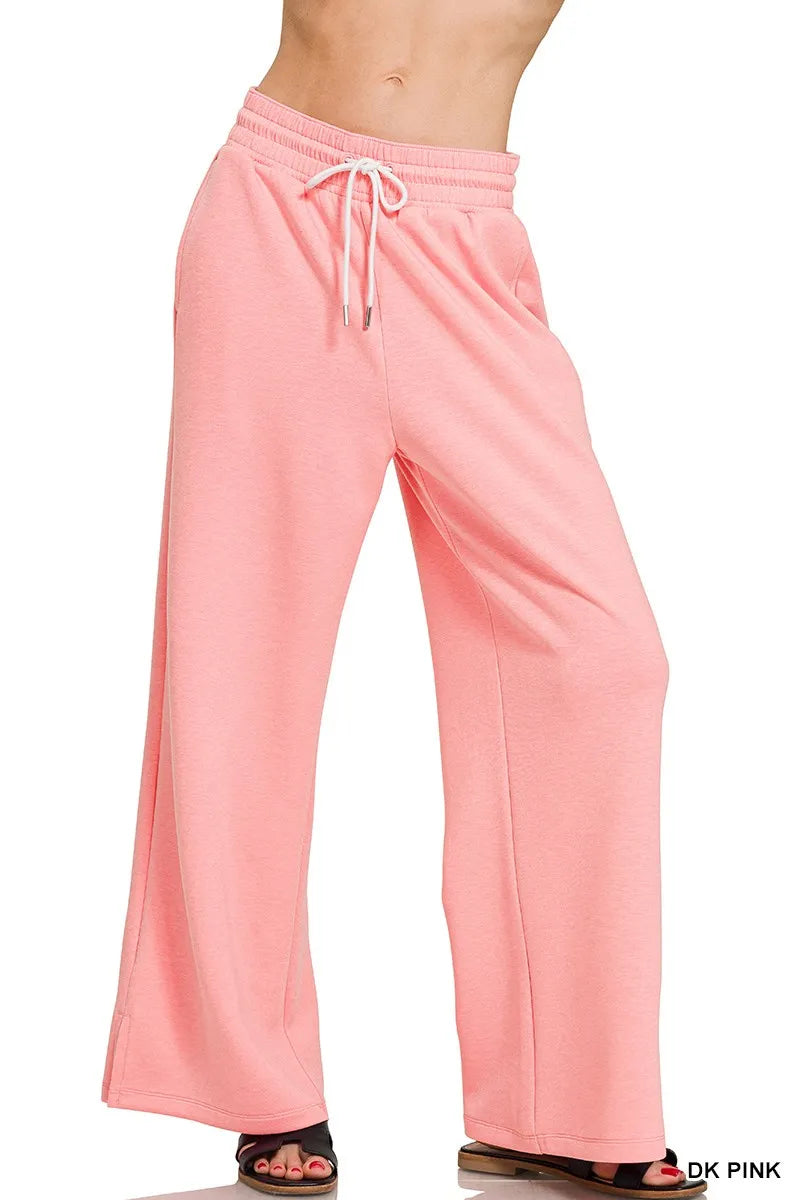 Zenana Wide Leg Dark Pink Scuba Drawstring Pants DK PINK