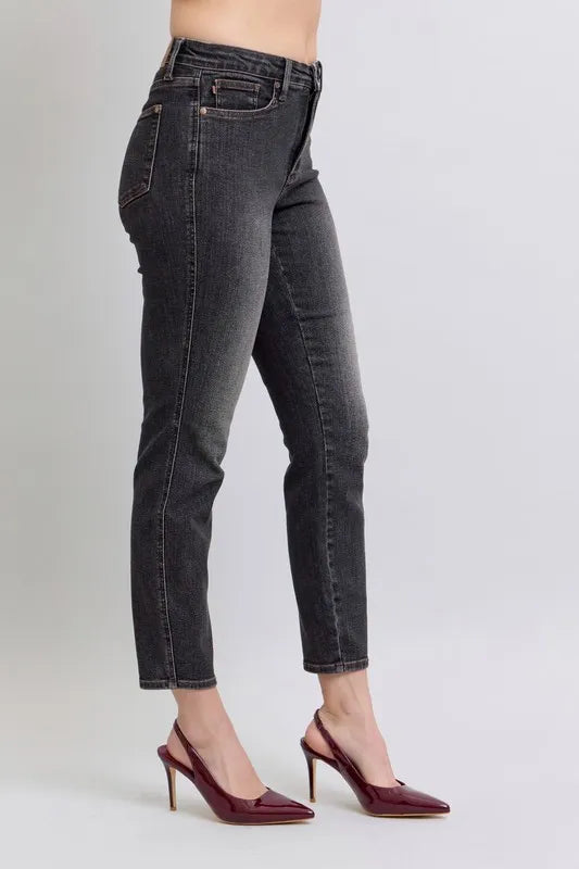 Judy Blue Black Mid Rise Tummy Control Slim Jeans