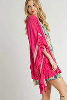Umgee Pink Ruffle Trim Kimono with Crochet Accent