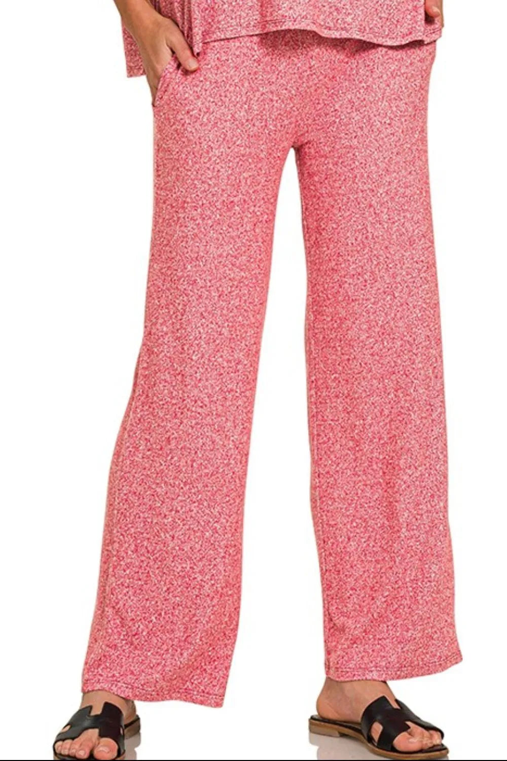 Zenana Dark Red Soft Melange Short Sleeve Tee & Long Pants Set