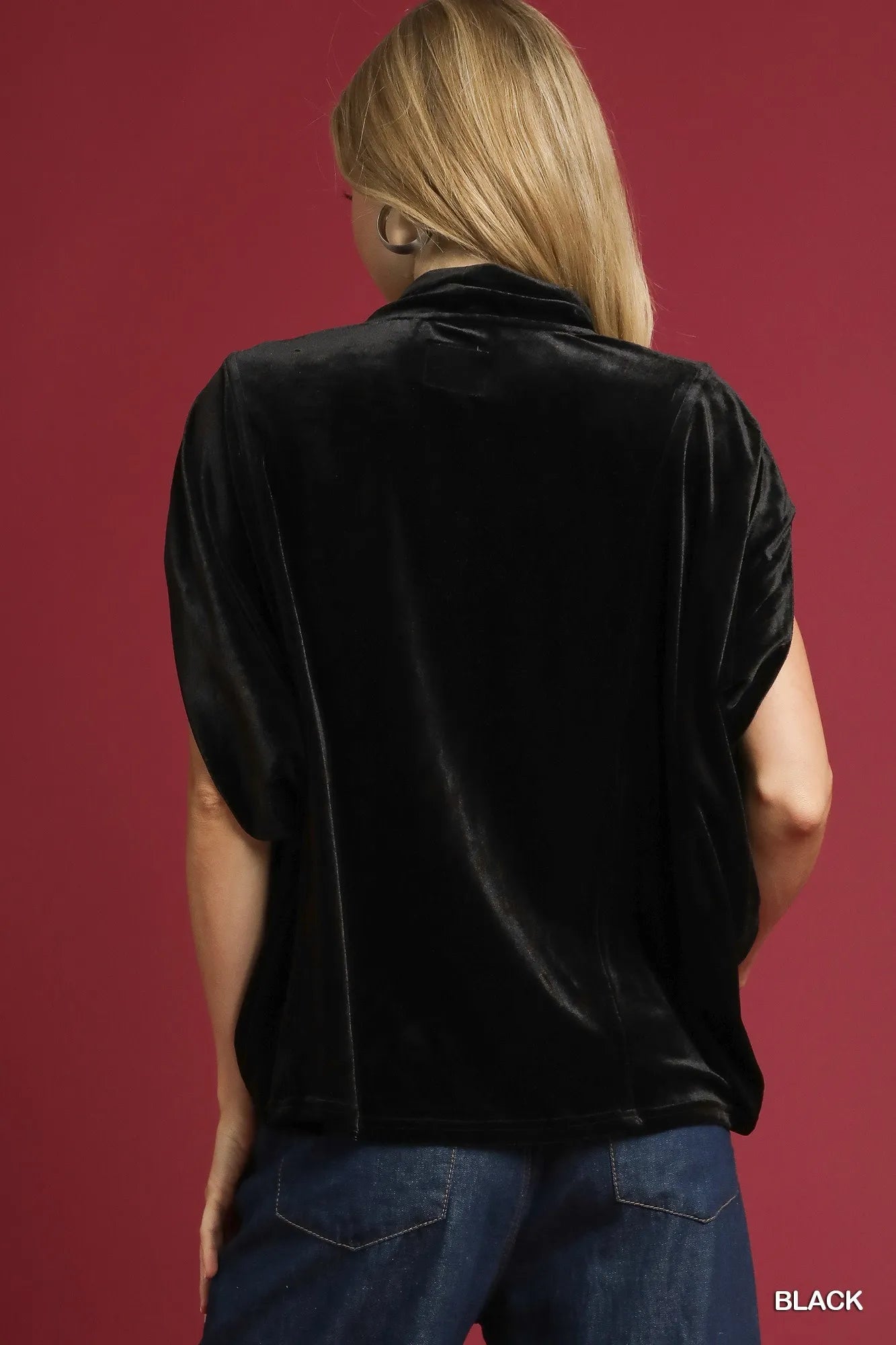 Umgee Black Velvet Mock Neck Sleeveless Blouse