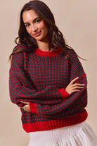 SO ME Red & Hunter Green Textured Two Tone Sweater