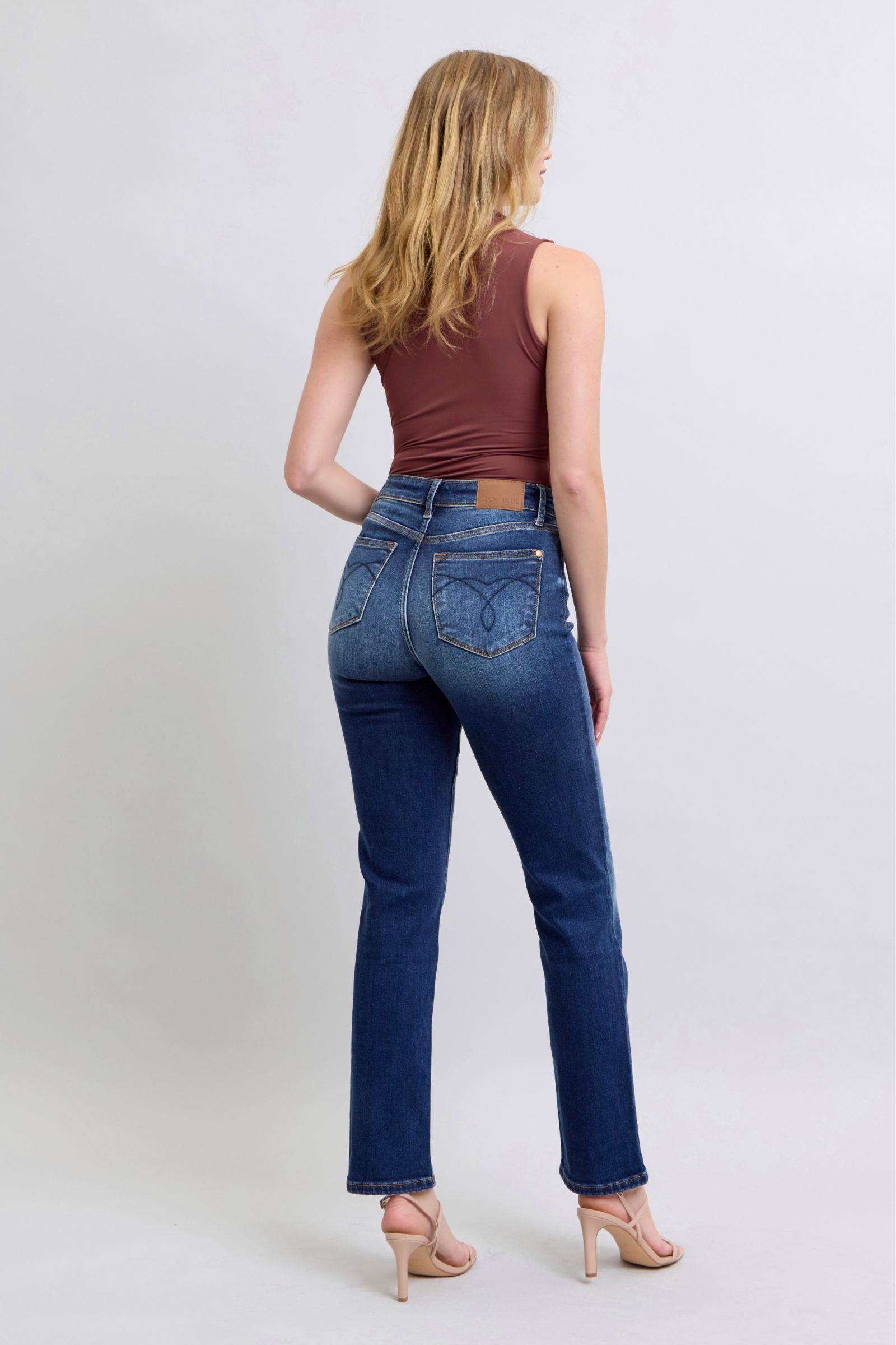 Judy Blue Vintage Dark Washed Straight Leg Thermal Jeans with Pockets Jeans