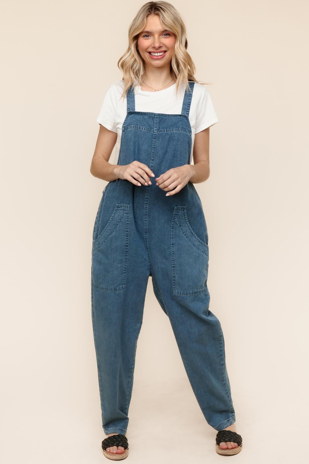 Haptics Cotton Denim Baggy Leg Bib Overall Jumper