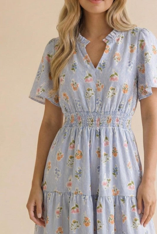 Haptics Flutter Into Late Summer Sweet Striped Floral Midi Dress