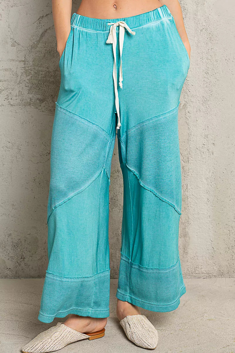 POL Aqua Green Elastic Waistband Wide Leg Pants with Drawstring AQUA GREEN