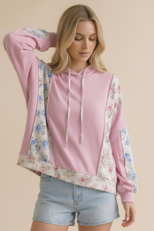 Haptics Sweet Spring Blossoms Color Block Hoodie