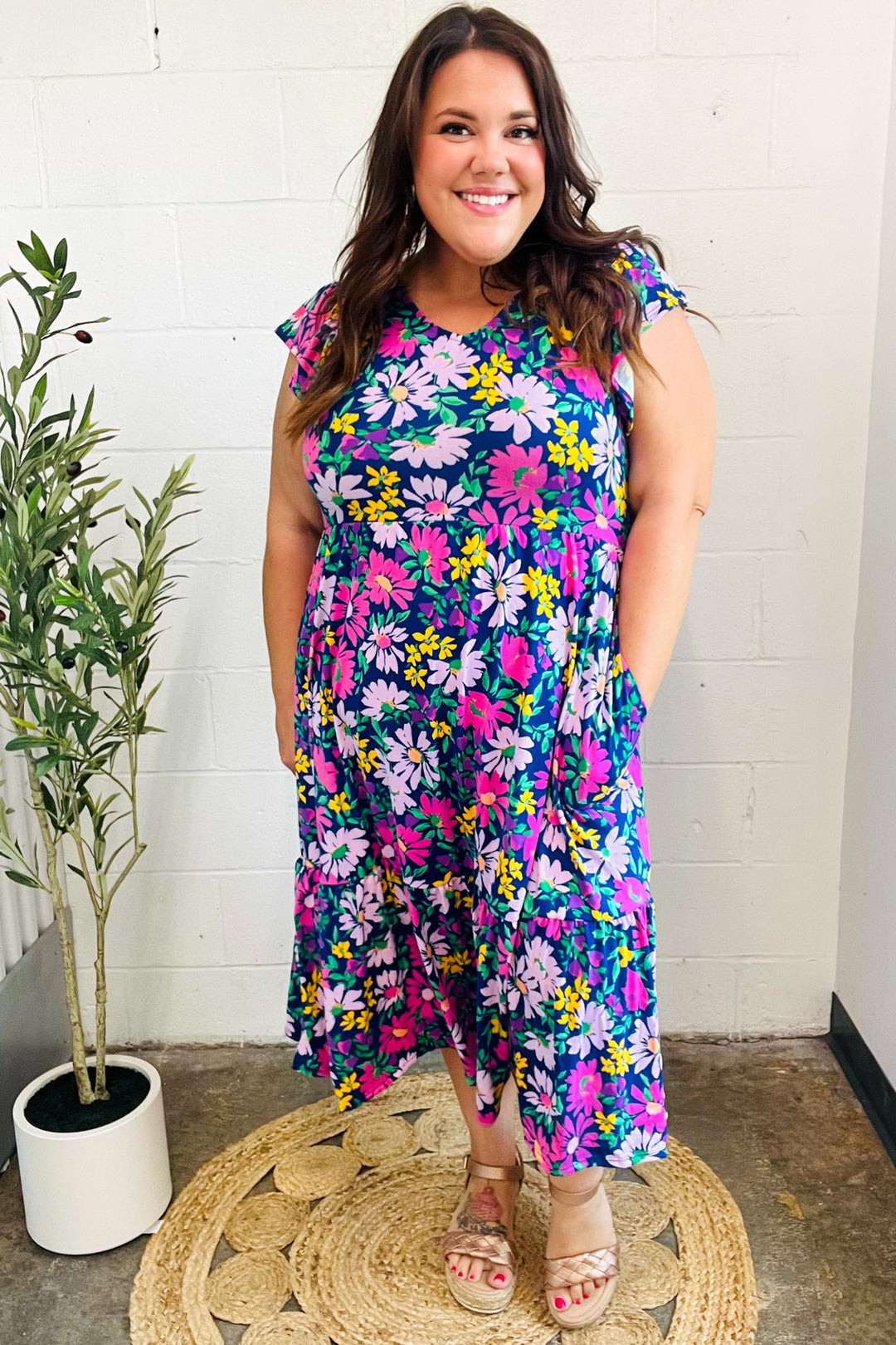 Haptics Diva Dreams Navy & Lilac Floral Fit & Flare Midi Dress Dresses