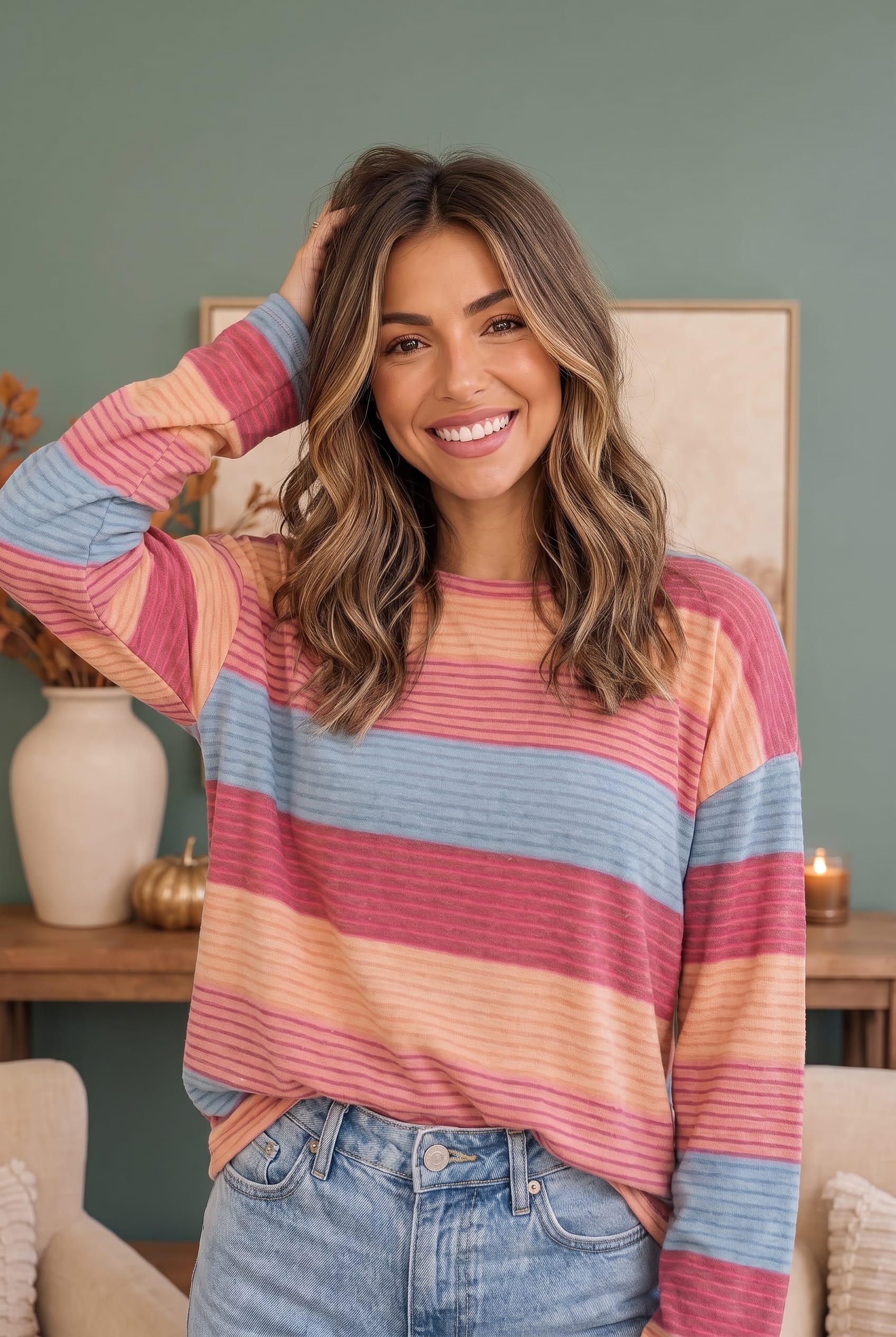 Haptics Sunny Stripes Long Sleeve Knit Top