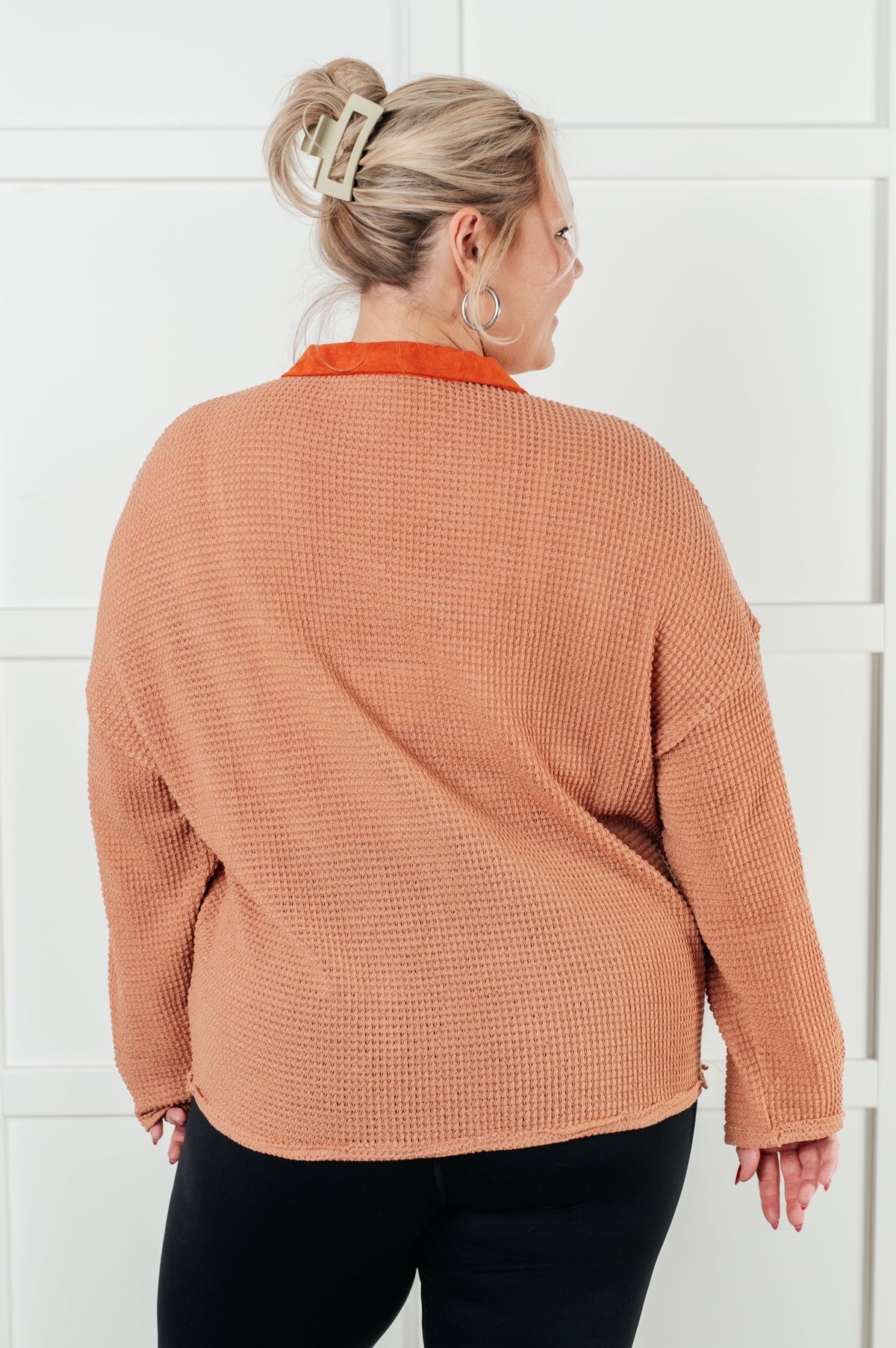 One Eleven North Can't Imagine Why Waffle Knit Contrast Trim Top Tops