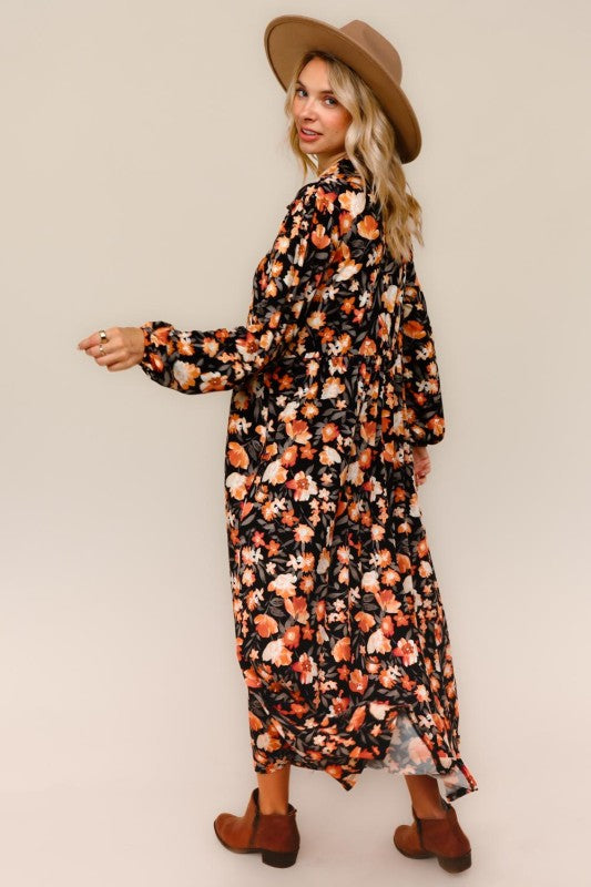 Haptics Black & Rust Floral Knit Maxi Dress