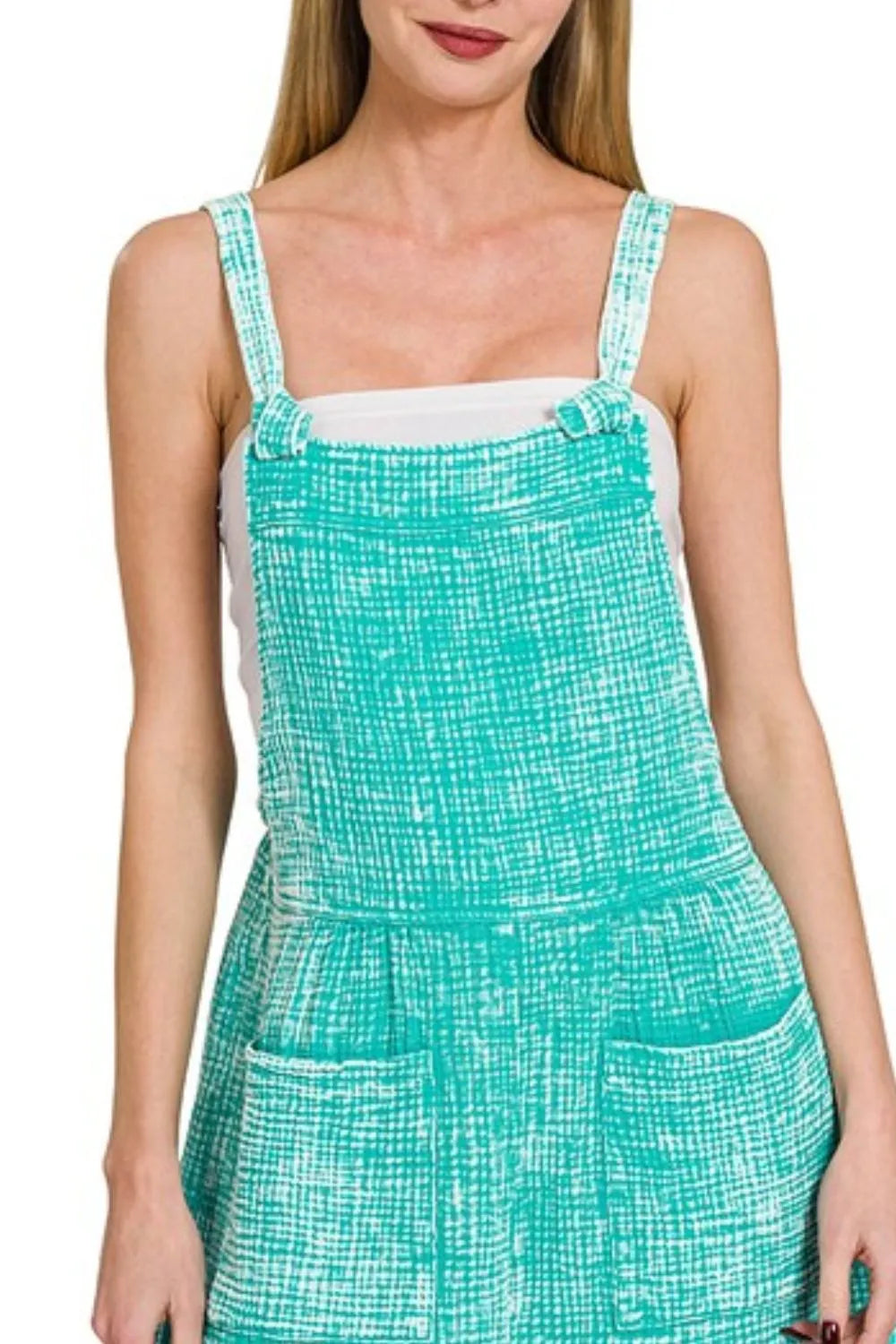 Zenana Turquoise Woven Double Gauze Acid Washed Romper