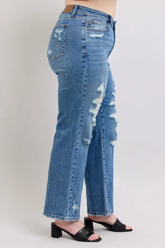 Judy Blue High Waist Heavy Destroy Straight Jeans
