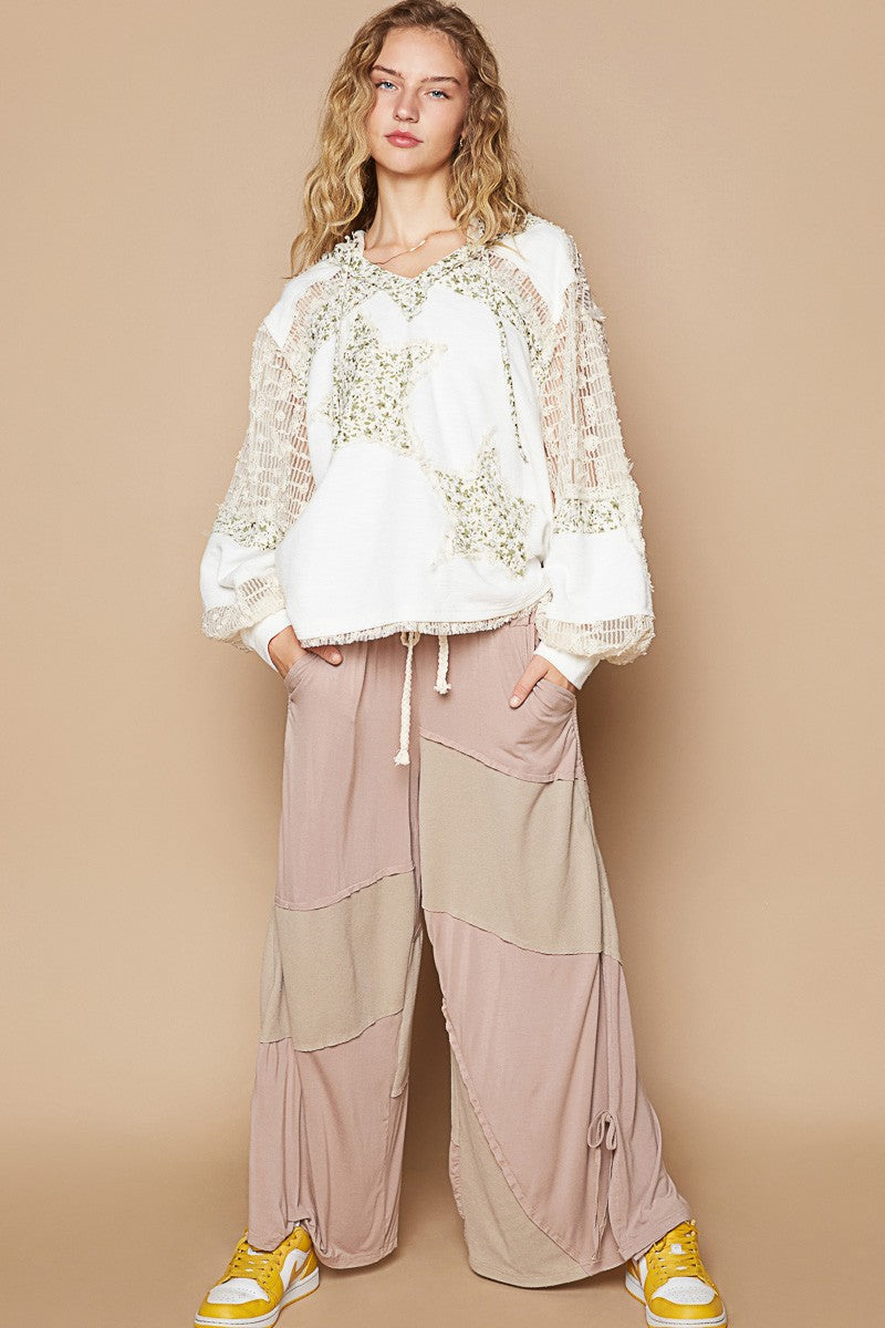 POL Ivory Star Patch Lace Contrast Long Sleeve Hooded Top Shirts & Tops