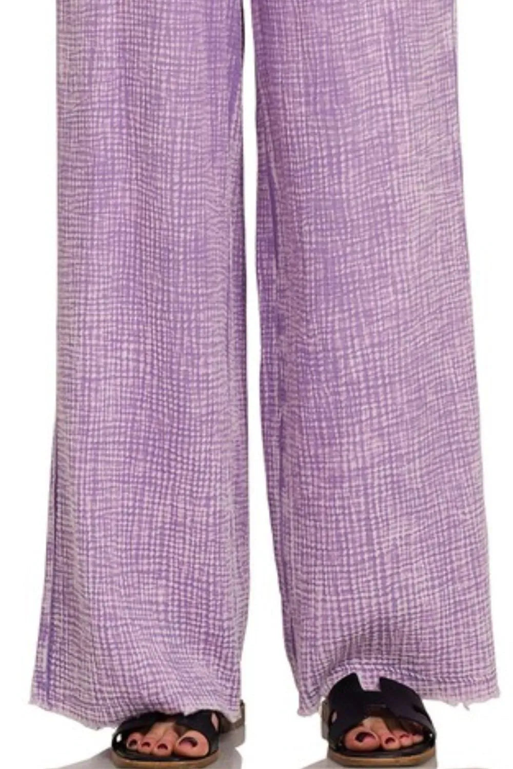 Zenana Lavender Washed Double Gauze Elastic Band Waist Pants