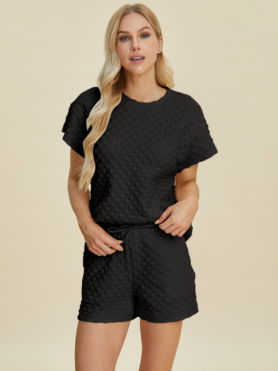 Double Take Textured T-Shirt and Shorts Set Outfits