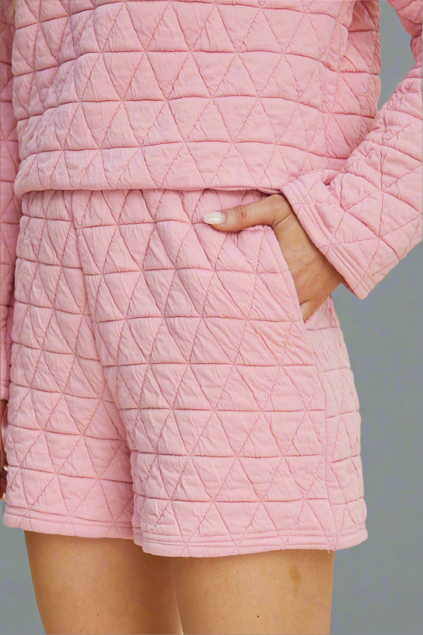 Double Take 3 Colors Quilted Textured Round Neck Long Sleeve Top and Shorts Set Loungewear