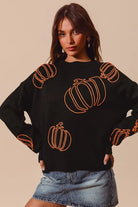SO ME Pumpkin Embroidered Sweater BLACK ORANGE