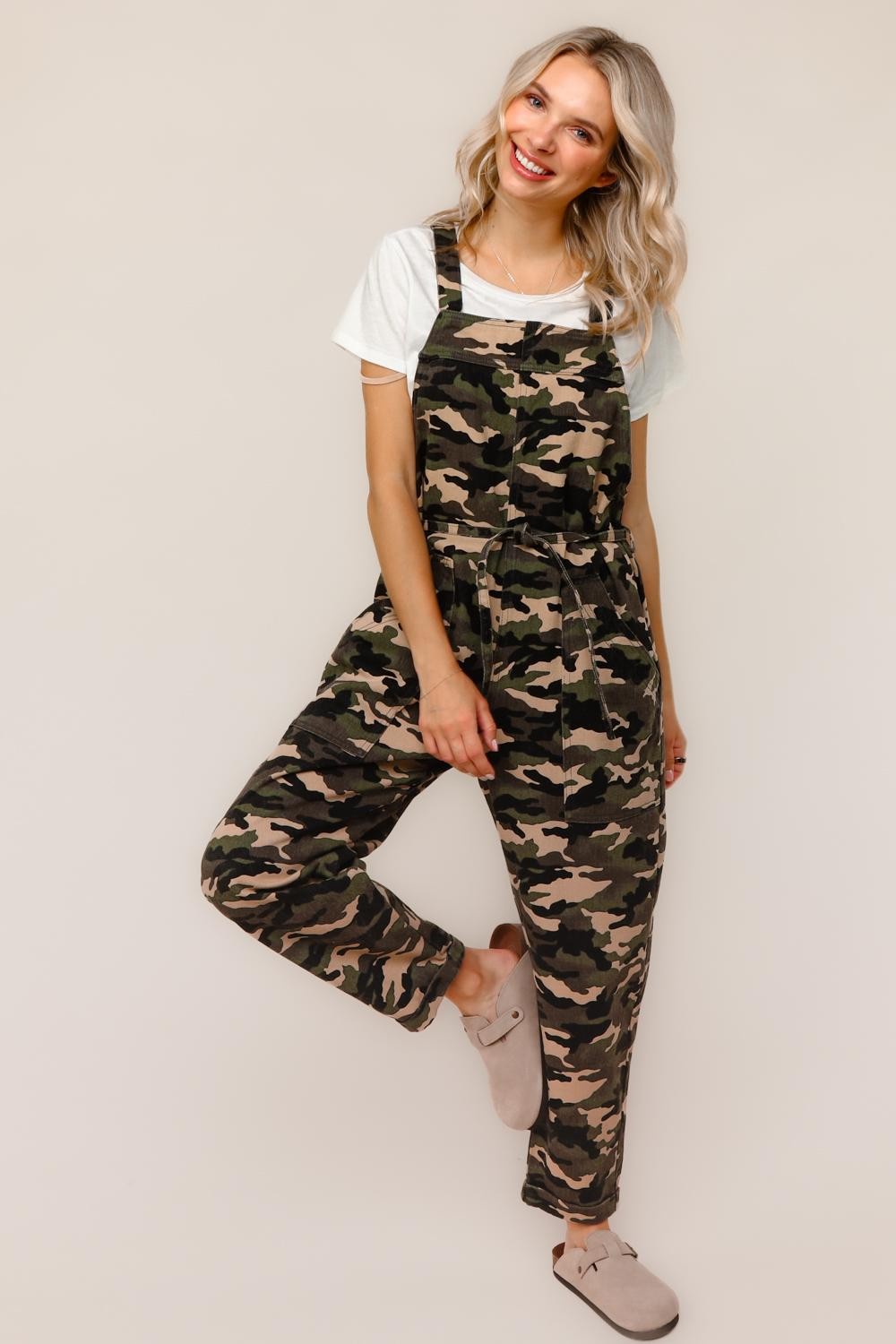 Haptics Comfy Camouflage Print Overalls Jumpsuits