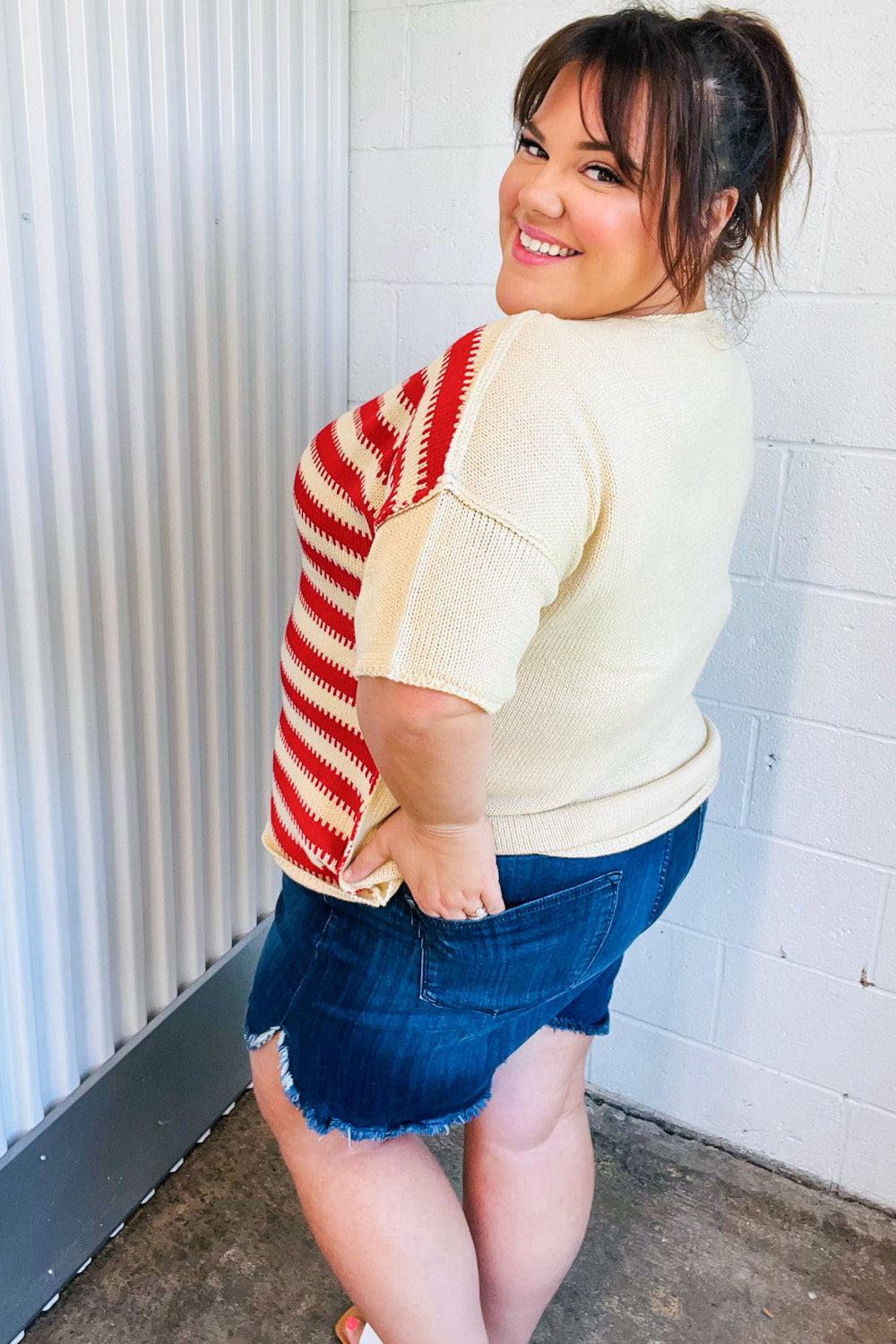 Haptics American Flag Jacquard Knit Sweater Top Final Sale